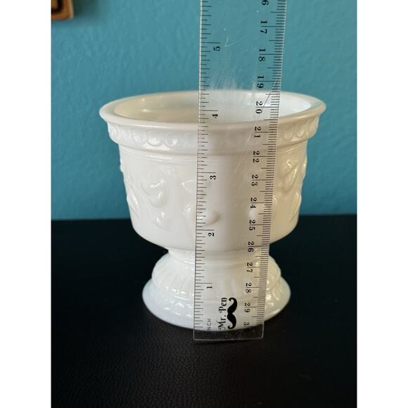 Vintage Milk Glass Pedestal Bowl Floral Embossed White Compote Candy Dish Decor - Picture 6 of 8